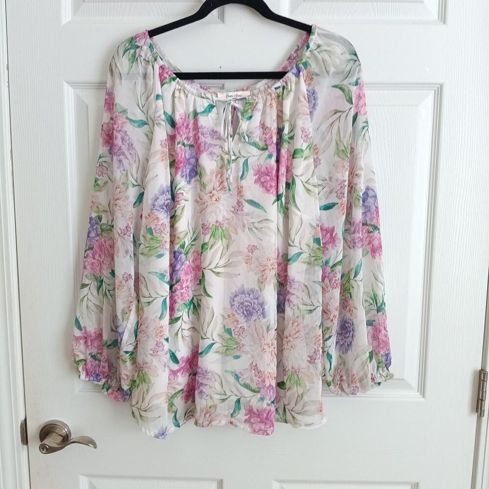 Haver & Blair Floral Chiffon Peasant Fairycore Blouse Size 1X
